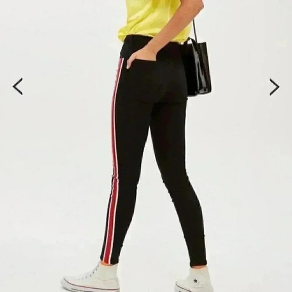 Topshop Skinny Jeans Jamie High Rise Ankle Crop Moto Side Stripe Black Size 26 - Picture 2 of 16